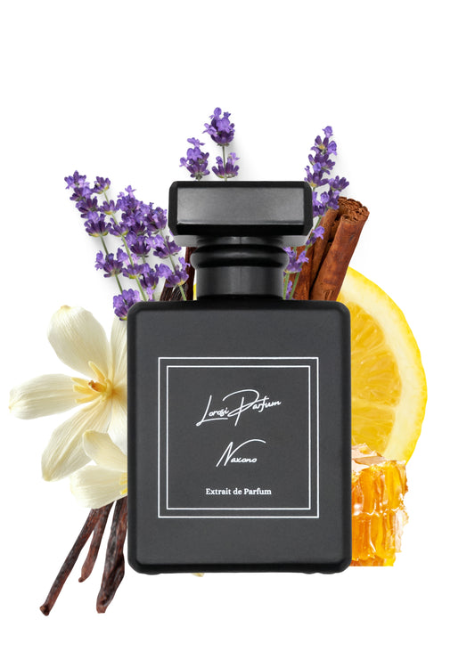 Naxono Parfum mit folgenden Inhaltsstoffen: Zitrone, Vanille, Zimt, Honig und Lavendel.